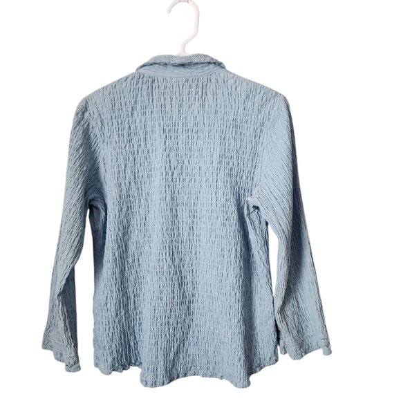 FADED GLORY VINTAGE 90s Textured Crinkle Hook & Eye Shirt Sky Blue XL - Picture 3 of 8